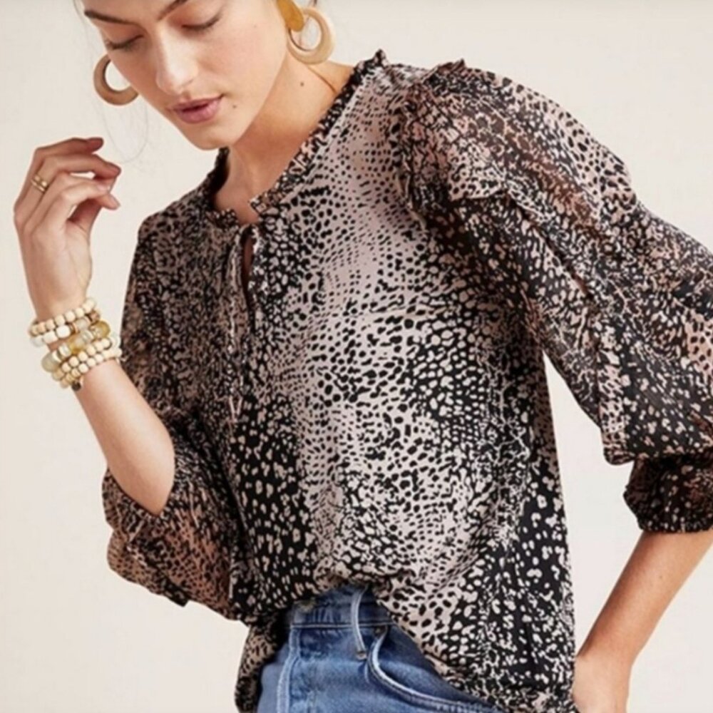 Maeve by Anthropologie Peasant Animal Print Blouse XL